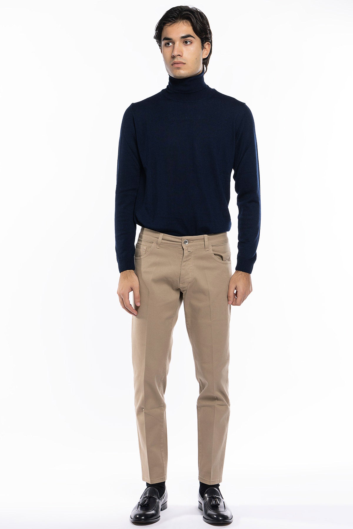 Jeans uomo beige tinta unita modello 5 tasche slim fit made in italy