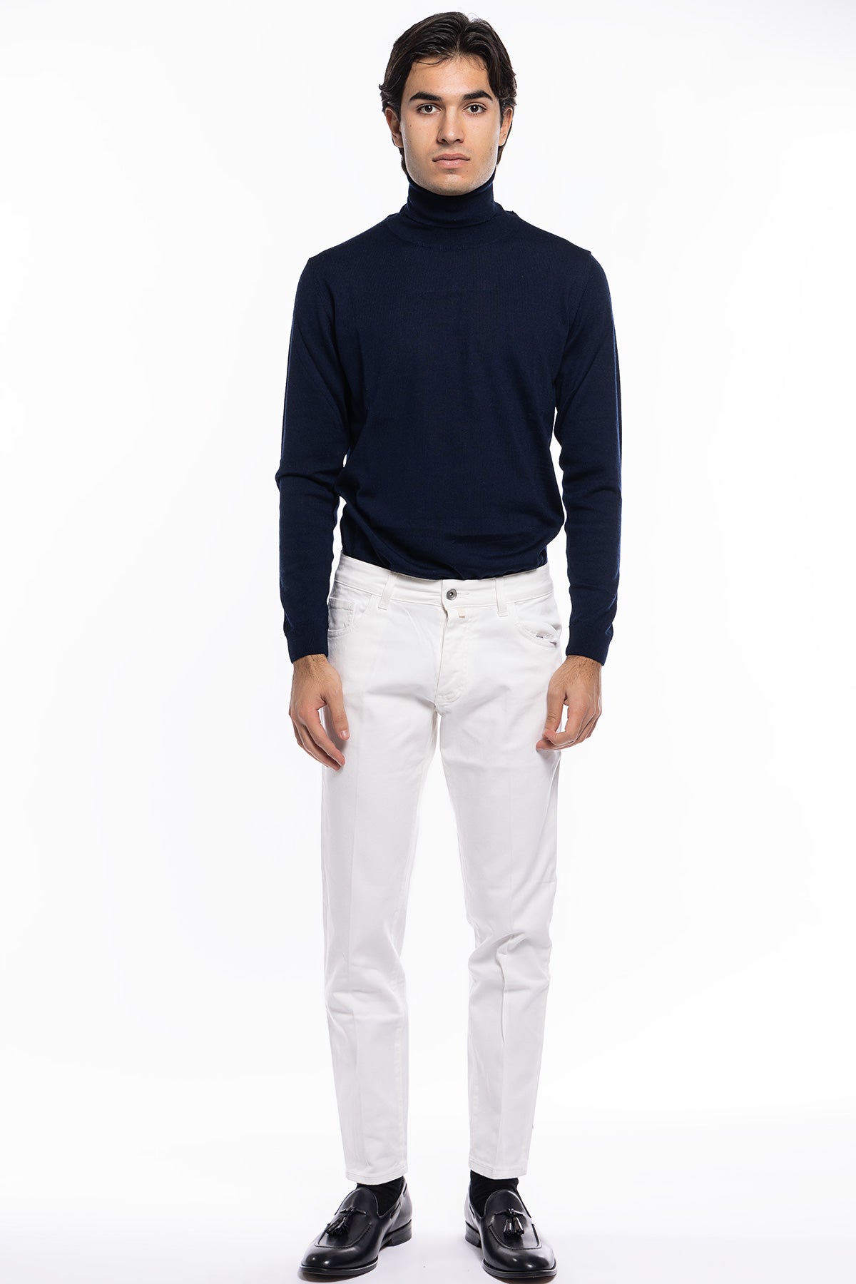 Jeans uomo bianco tinta unita modello 5 tasche slim fit made in italy