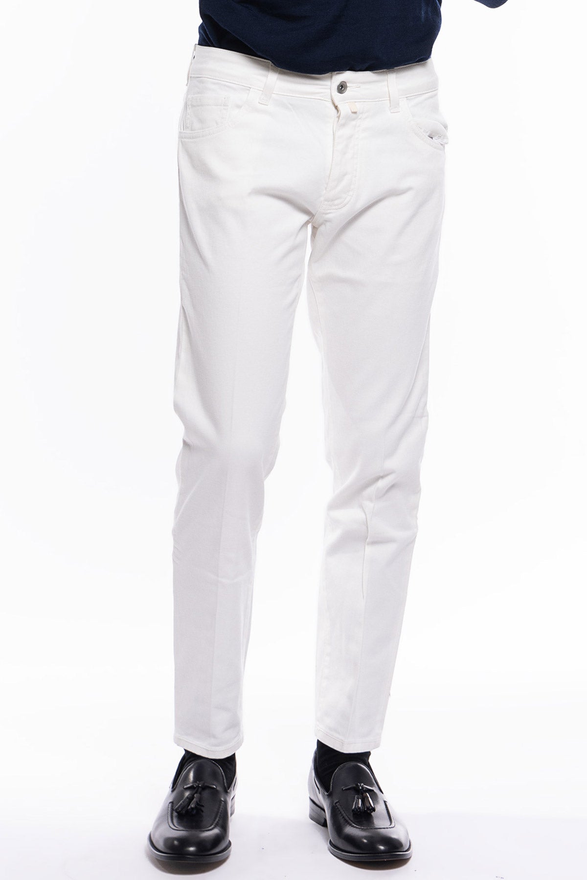 Jeans uomo bianco tinta unita modello 5 tasche slim fit made in italy