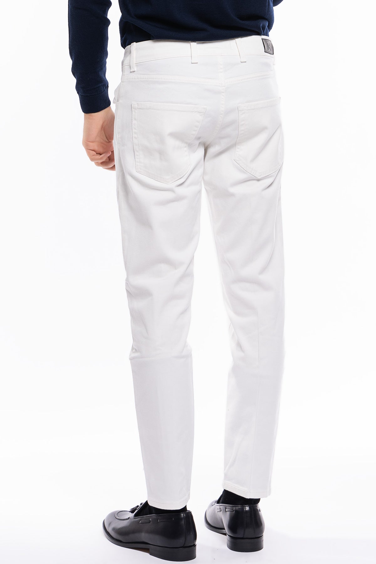 Jeans uomo bianco tinta unita modello 5 tasche slim fit made in italy