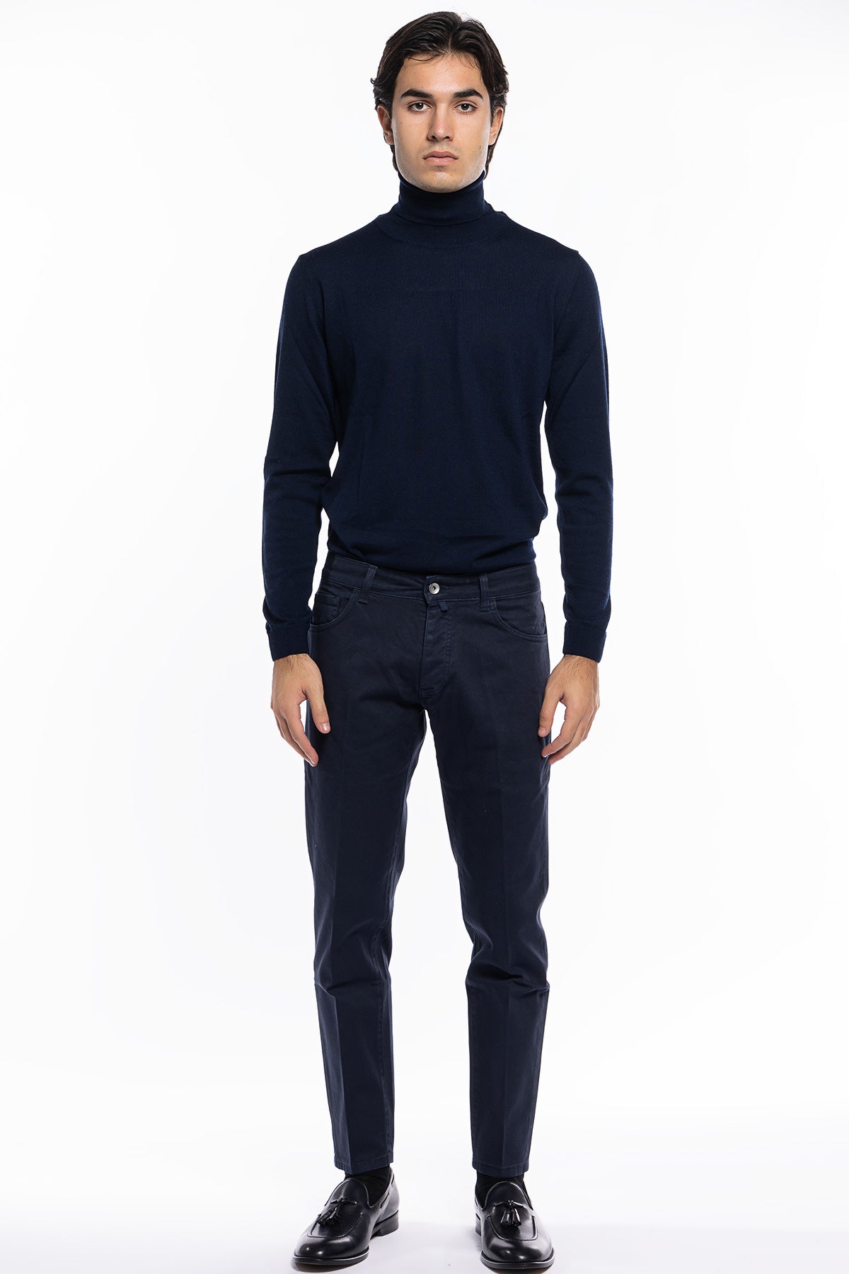 Jeans uomo Blu tinta unita modello 5 tasche slim fit made in italy