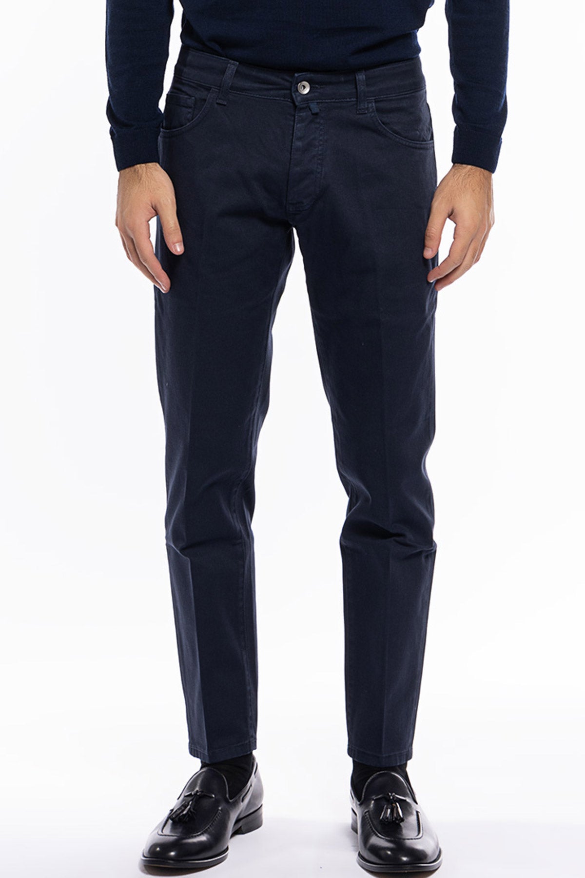 Jeans uomo Blu tinta unita modello 5 tasche slim fit made in italy