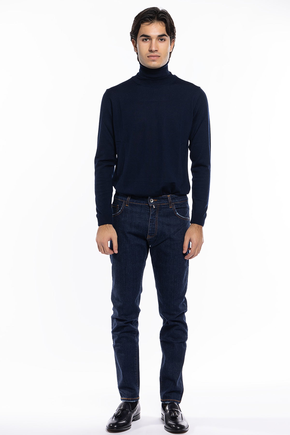 Jeans uomo lavaggio zero tinta unita modello 5 tasche slim fit made in italy