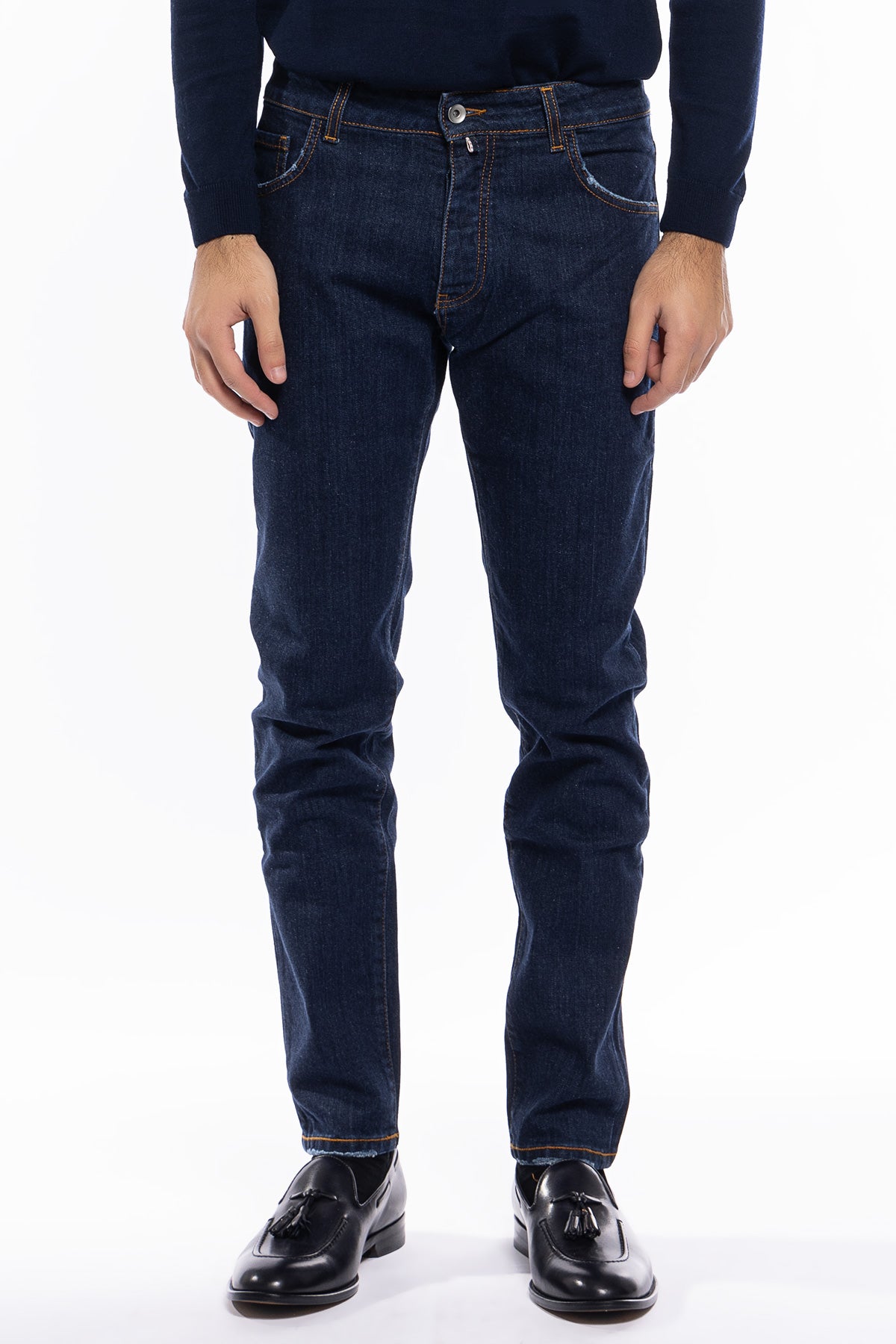 Jeans uomo lavaggio zero tinta unita modello 5 tasche slim fit made in italy