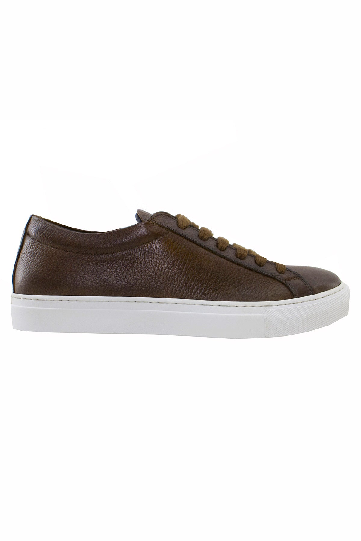 Sneakers uomo marroni in vera pelle con suola in gomma bianca made in italy
