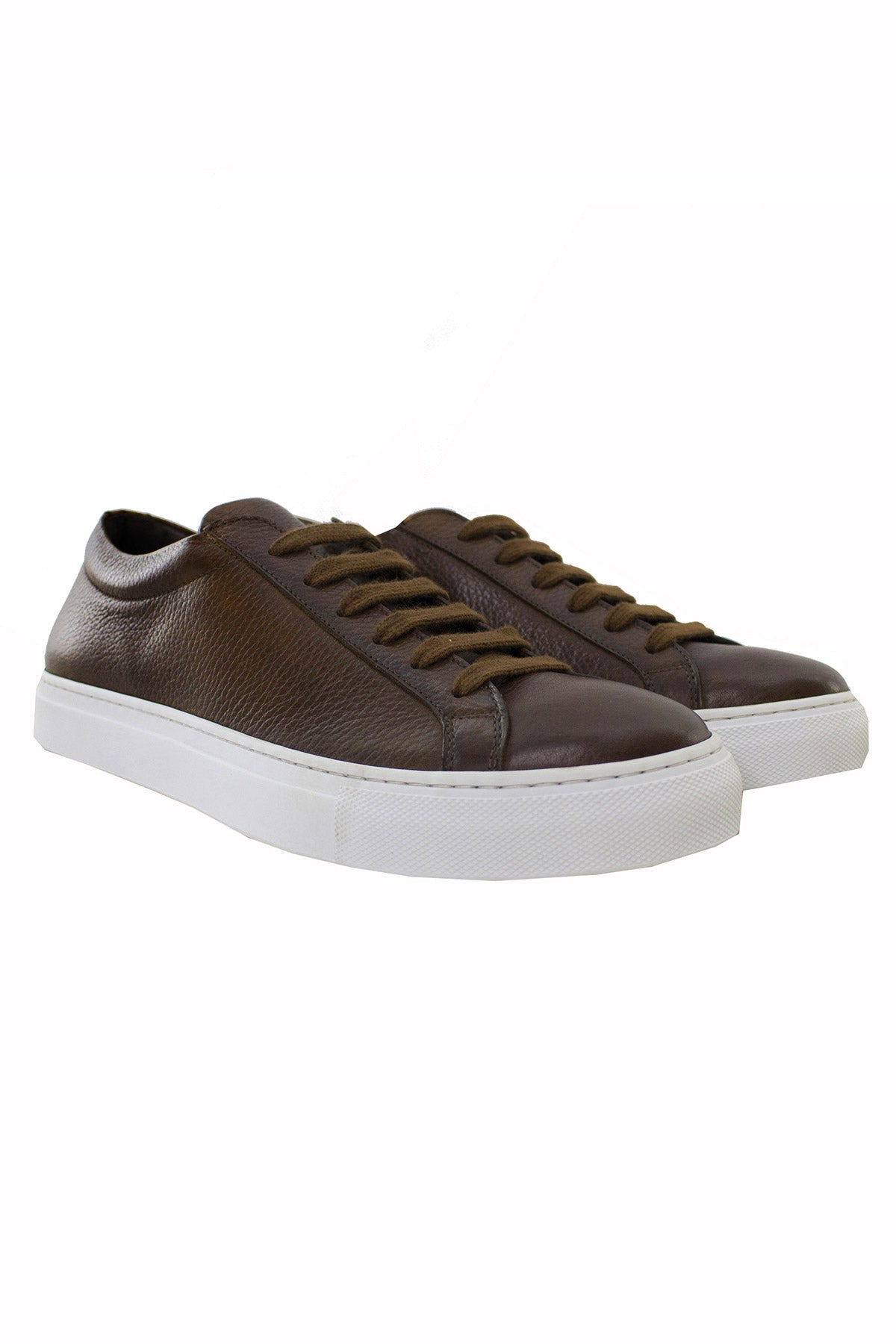 Sneakers uomo marroni in vera pelle con suola in gomma bianca made in italy