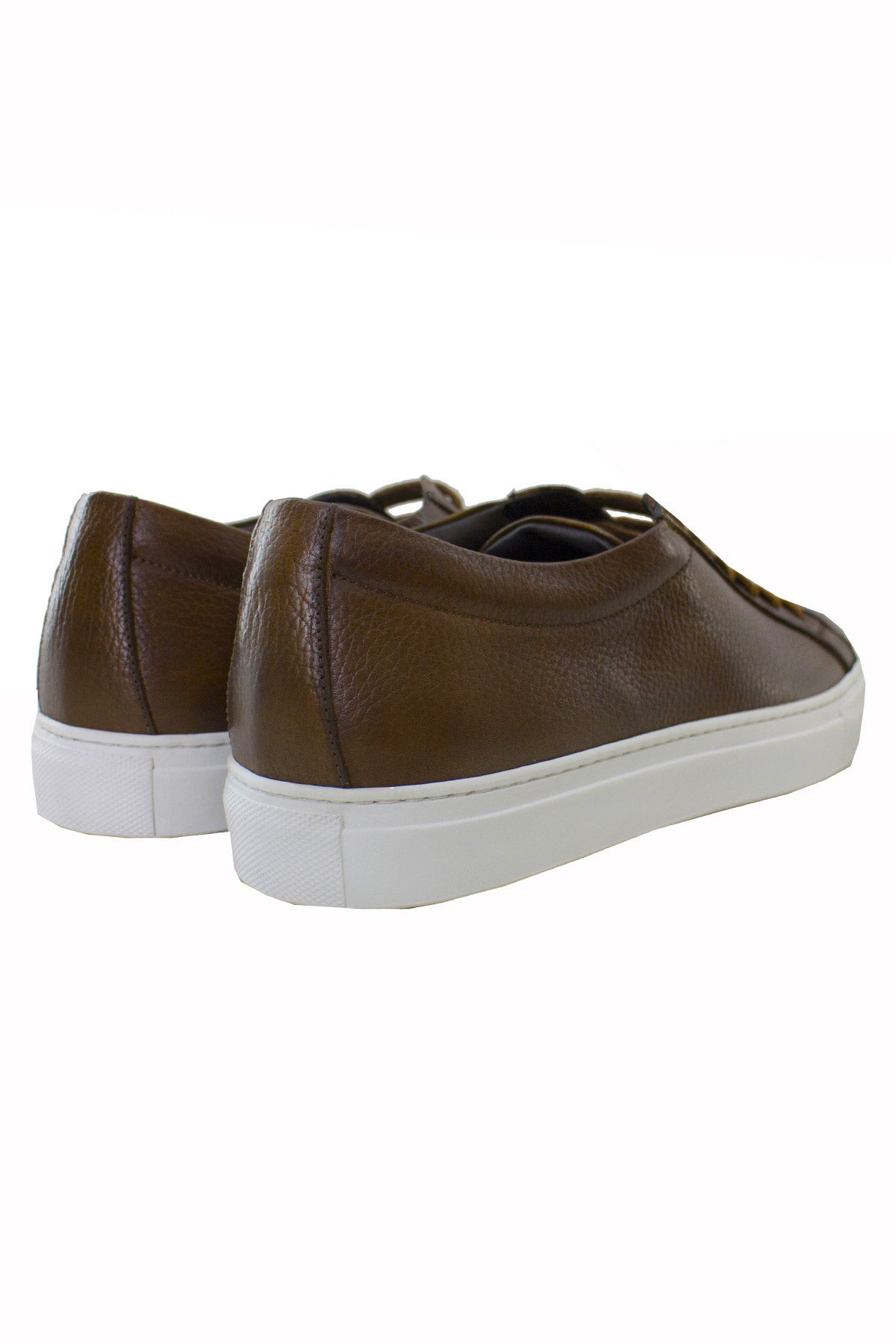 Sneakers uomo marroni in vera pelle con suola in gomma bianca made in italy