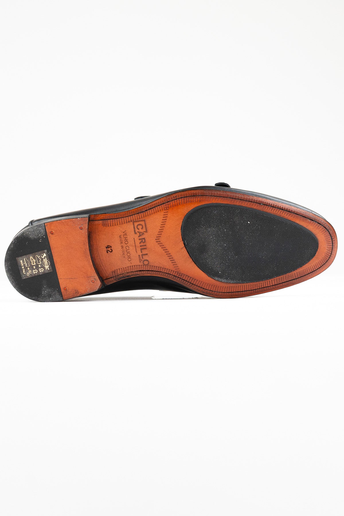 Mocassini uomo neri in vera pelle con doppia fibbia e suola in cuoio made in italy.