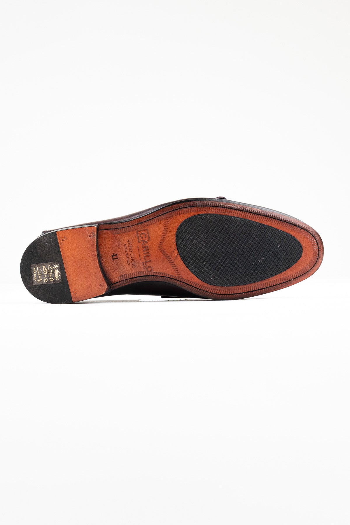 Mocassini uomo bordeaux in vera pelle con doppia fibbia e suola in cuoio made in italy
