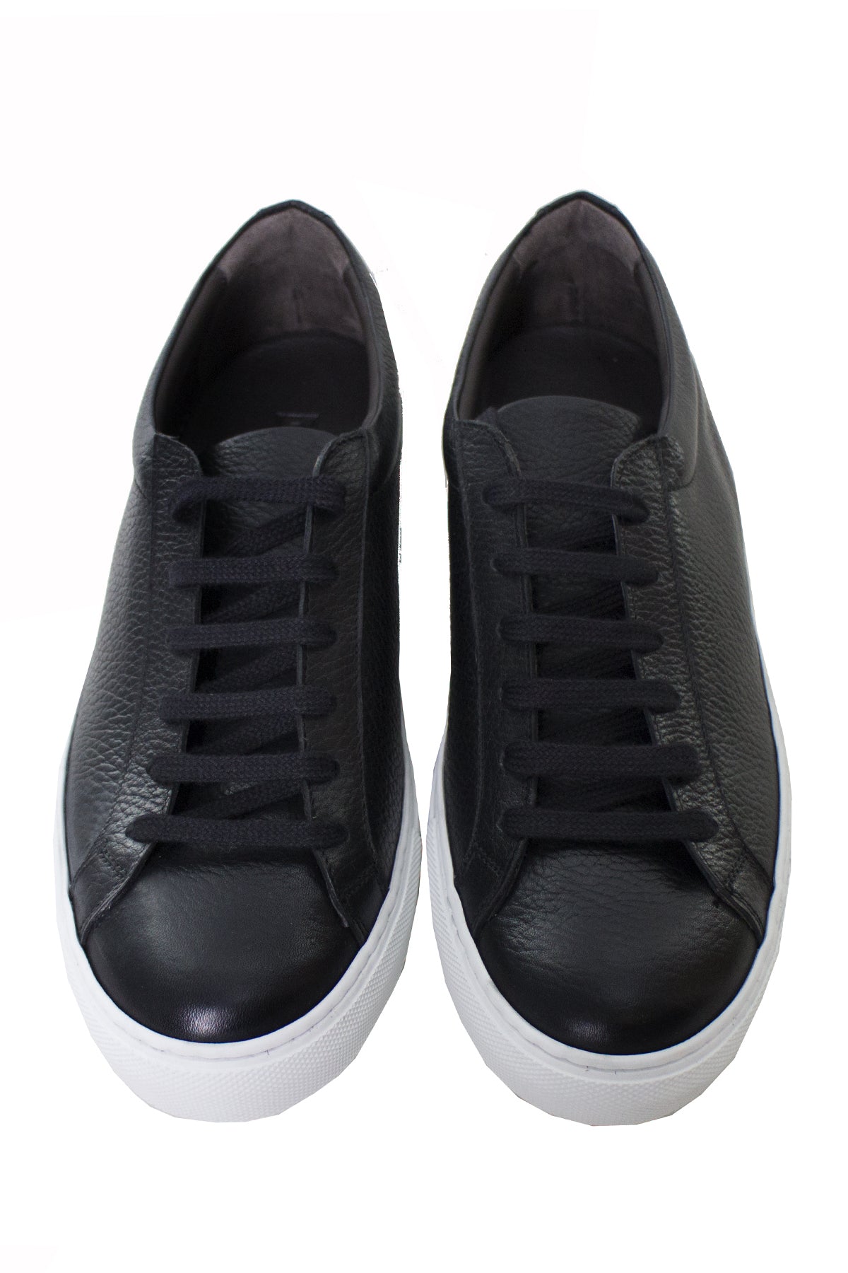Sneakers uomo nere in vera pelle con suola in gomma bianca made in italy