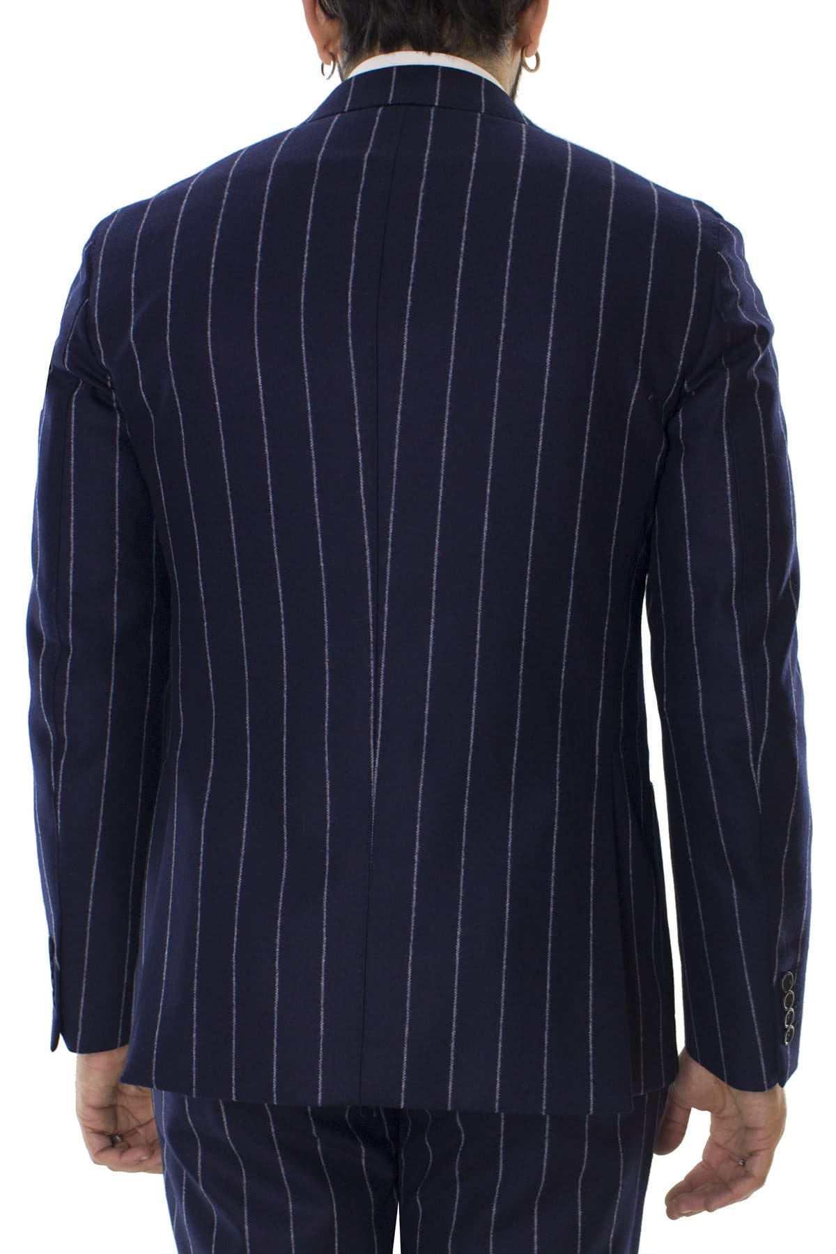Giacca uomo monopetto blu gessata in lana sartoriale slim fit rever largo vitale barberis canonico