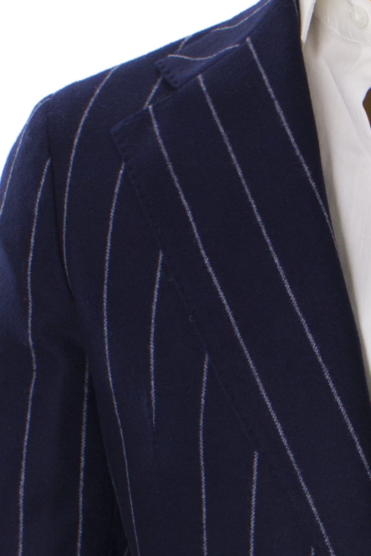 Giacca uomo monopetto blu gessata in lana sartoriale slim fit rever largo vitale barberis canonico