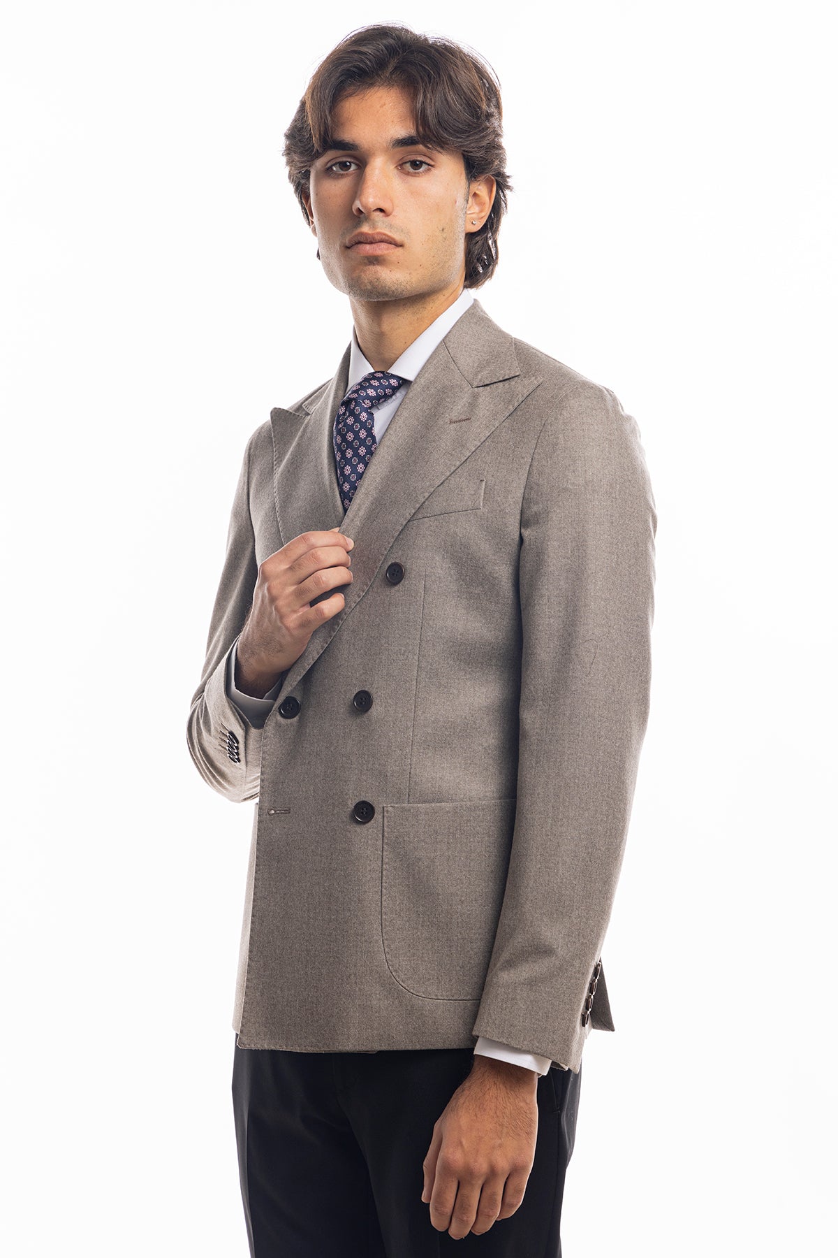 Giacca uomo doppiopetto tortora in lana sartoriale slim fit rever largo vitale barberis canonico