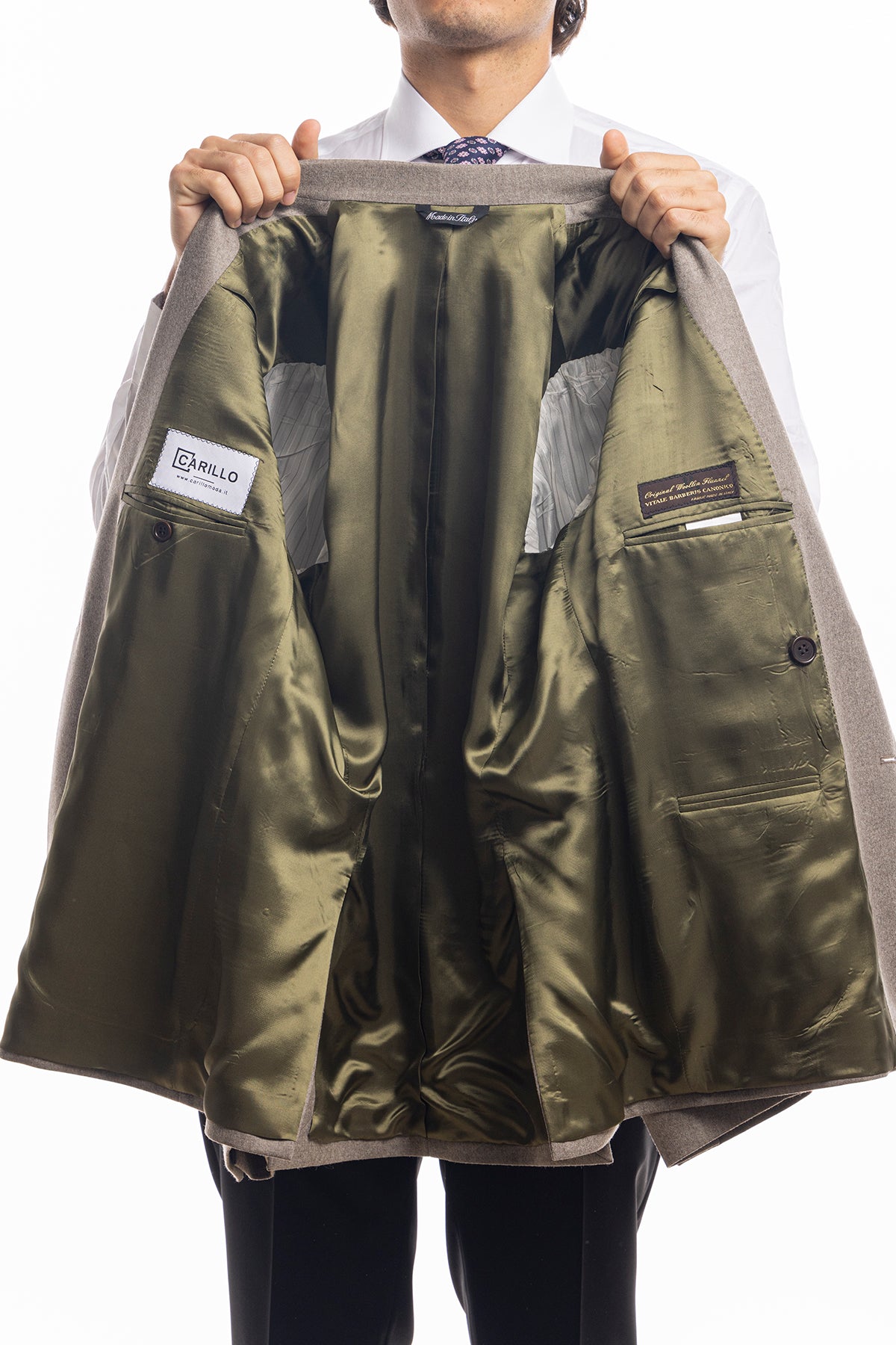 Giacca uomo doppiopetto tortora in lana sartoriale slim fit rever largo vitale barberis canonico