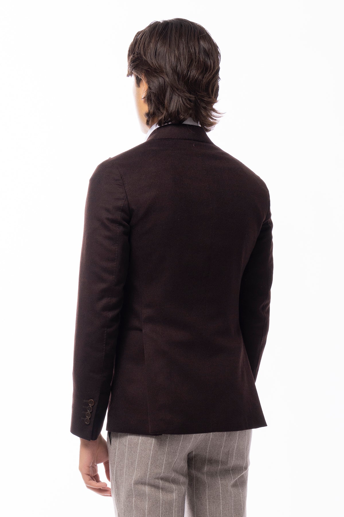 Giacca uomo doppiopetto marrone in cashmere 100% sartoriale slim fit rever largo vitale barberis canonico