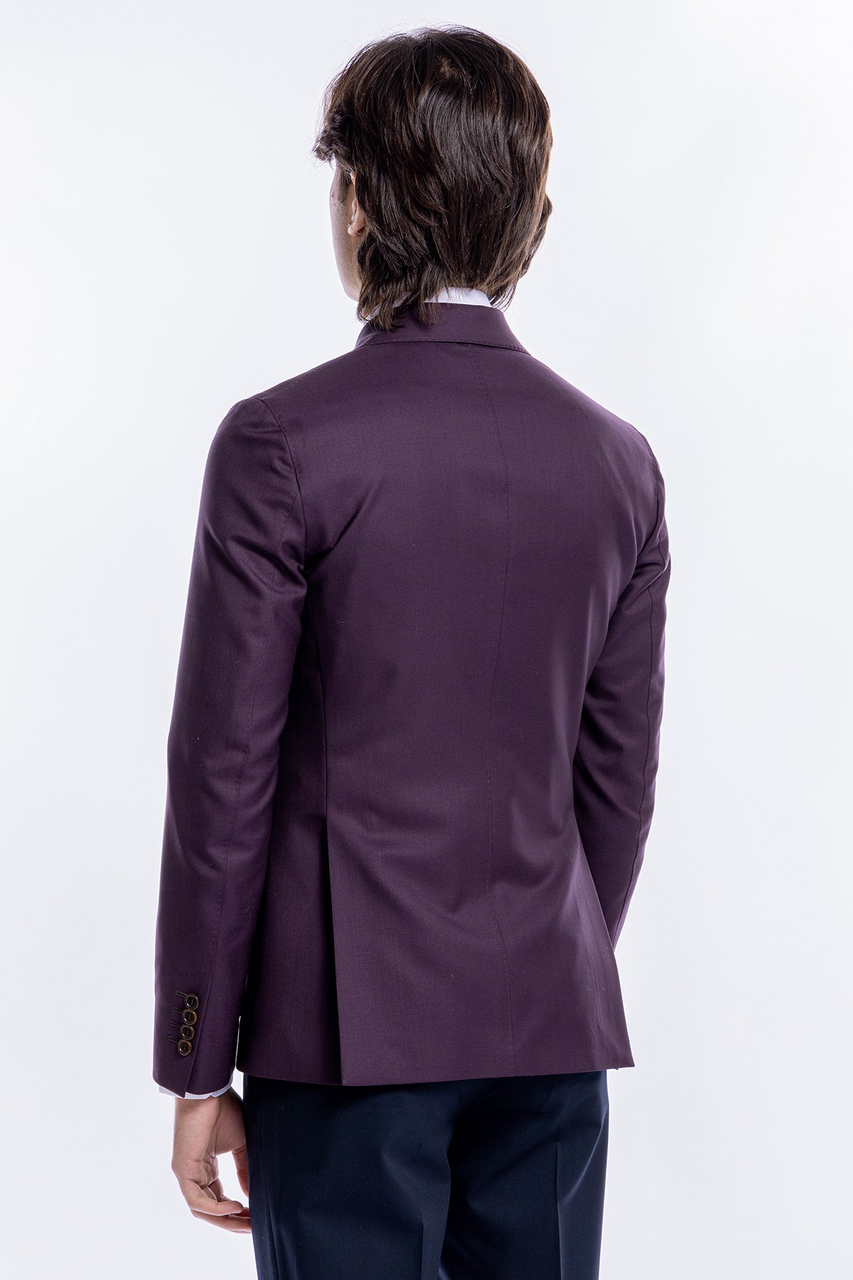 Giacca uomo doppiopetto bordeaux in fresco lana 100% sartoriale slim fit rever largo Holland & Sherry