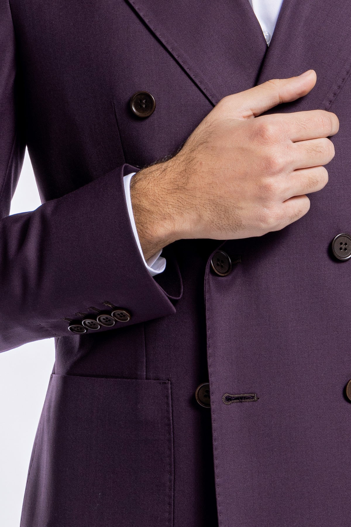 Giacca uomo doppiopetto bordeaux in fresco lana 100% sartoriale slim fit rever largo Holland & Sherry