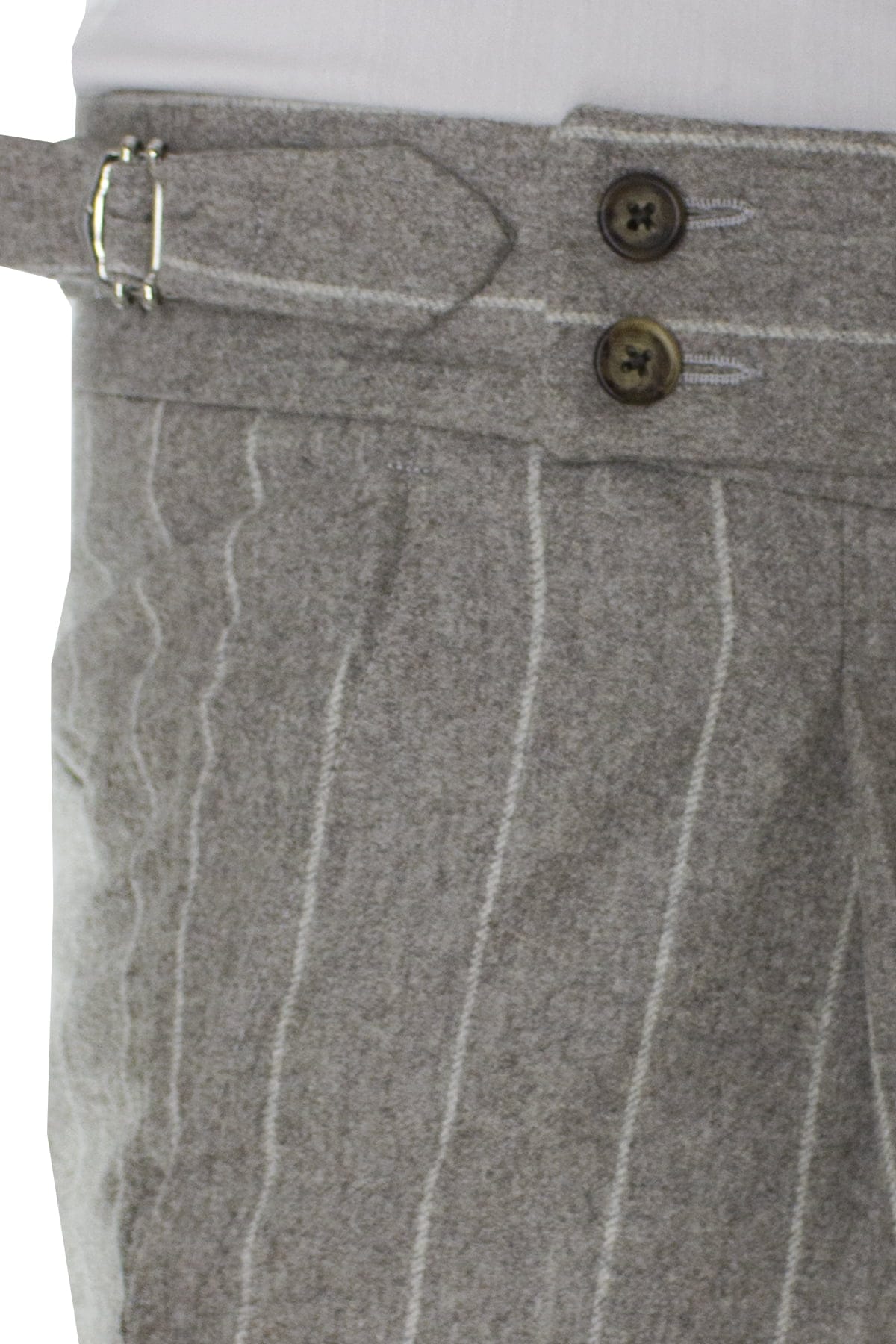 Pantalone uomo tortora gessato in lana vita alta con doppia pinces vitale barberis canonico risvolto 5cm