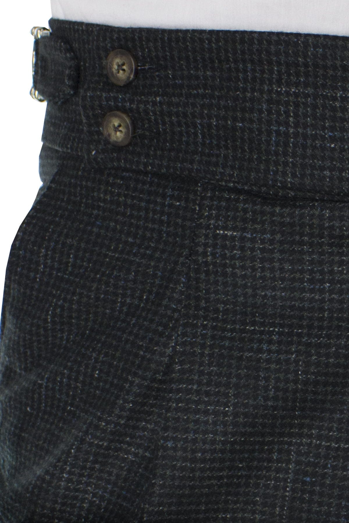 Pantalone uomo verde fantasia micro nera in lana vita alta con pinces e fibbie laterali vitale barberis canonico