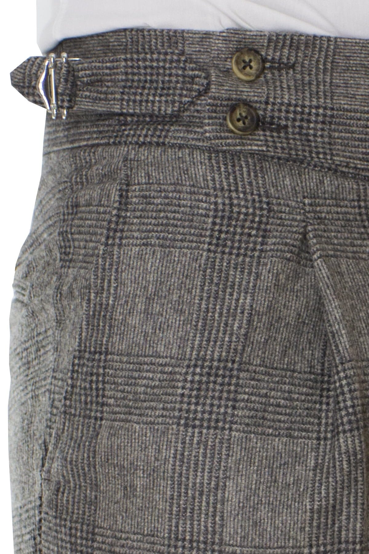 Pantalone uomo tortora fantasia galles in lana vita alta con pinces e fibbie laterali vitale barberis canonico