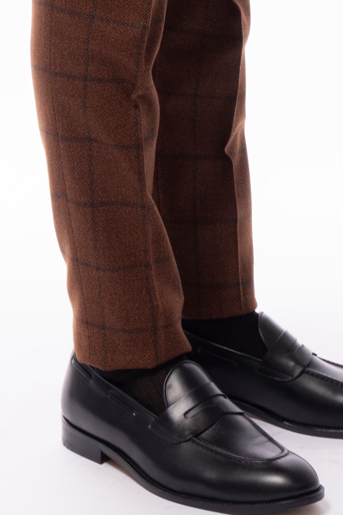 Pantalone uomo coccio fantasia quadri in lana vita alta con pinces e fibbie laterali vitale barberis canonico