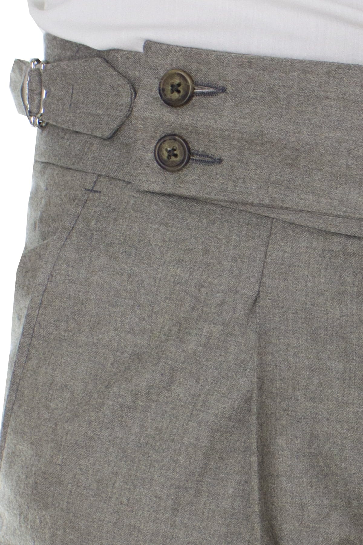 Pantalone uomo tortora in lana vita alta con pinces e fibbie laterali vitale barberis canonico