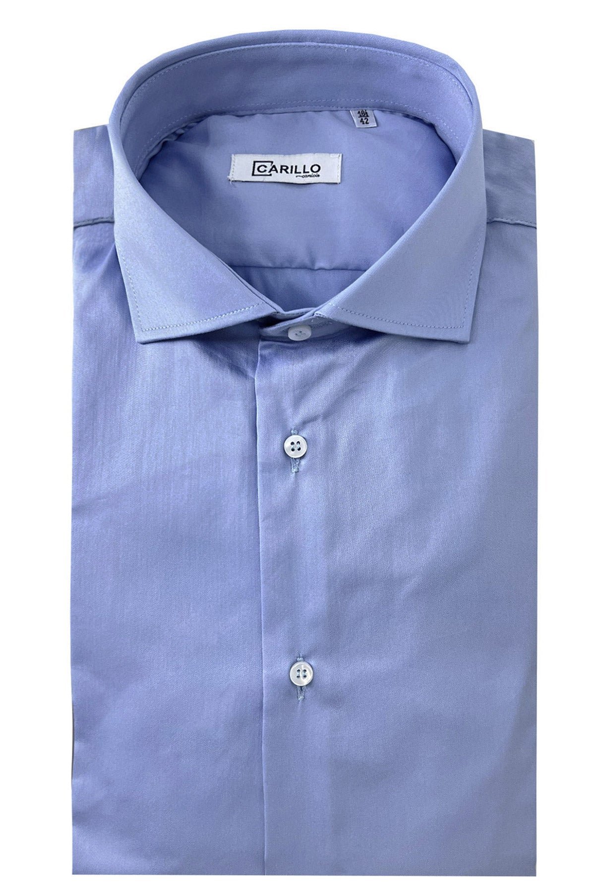 Camicia Uomo celeste extra Slim fit 100% Cotone Collo semi francese Made In Italy