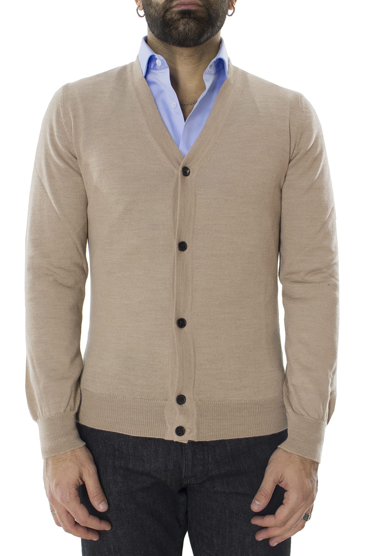 Cardigan uomo in lana merinos extra slim fit made in Italy 5 bottoni