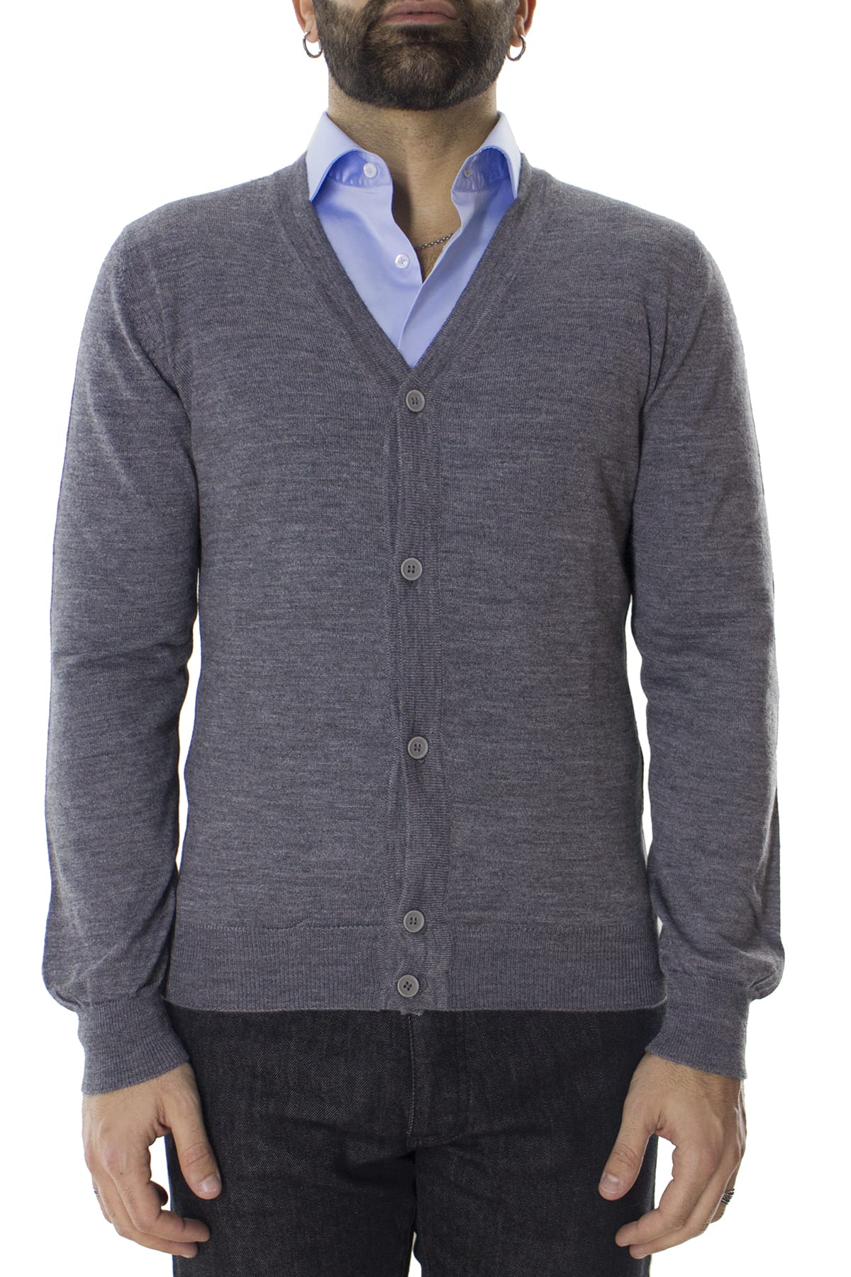 Cardigan uomo in lana merinos extra slim fit made in Italy 5 bottoni