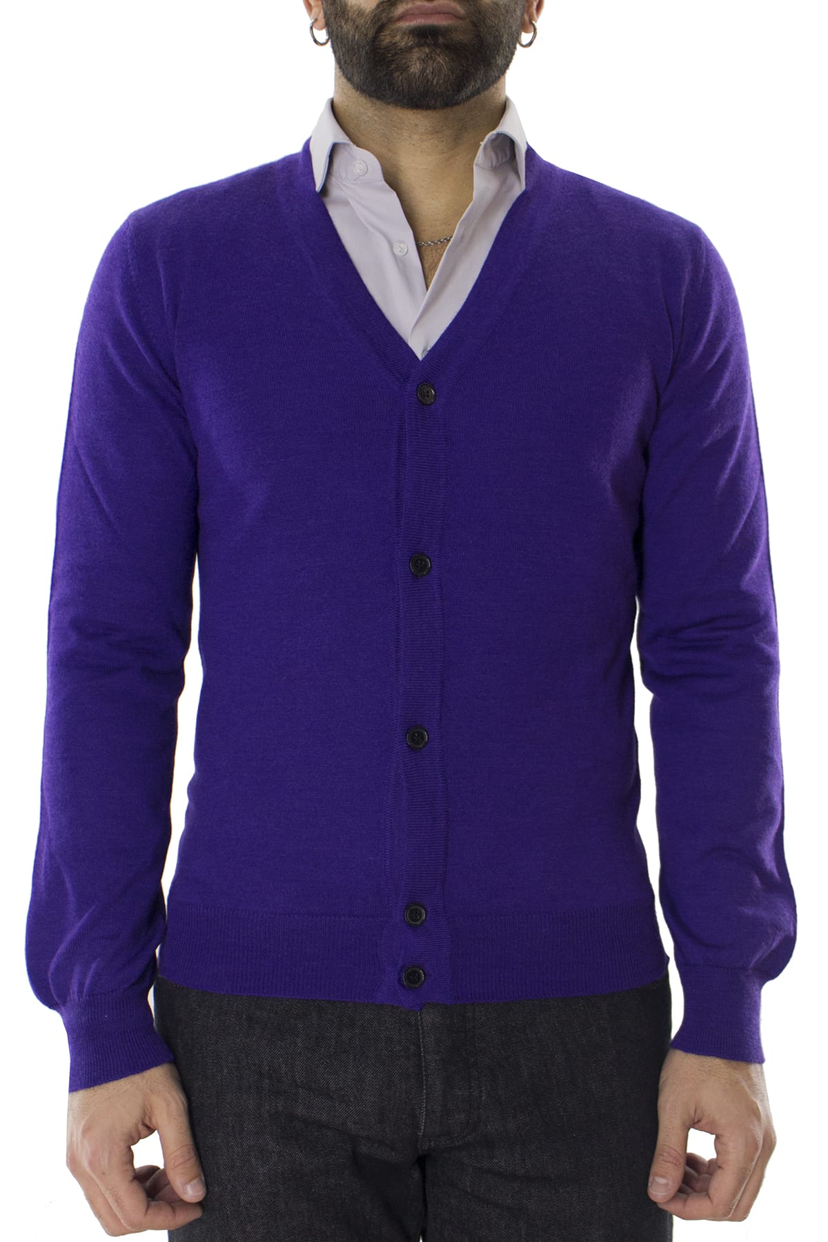 Cardigan uomo in lana merinos extra slim fit made in Italy 5 bottoni