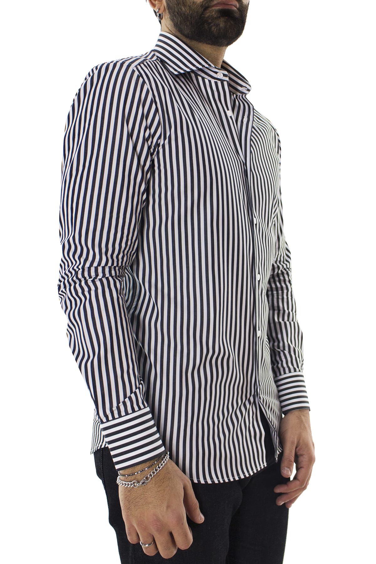 Camicia Uomo righe Larghe Slim fit  Collo semi francese 100% cotone made in italy