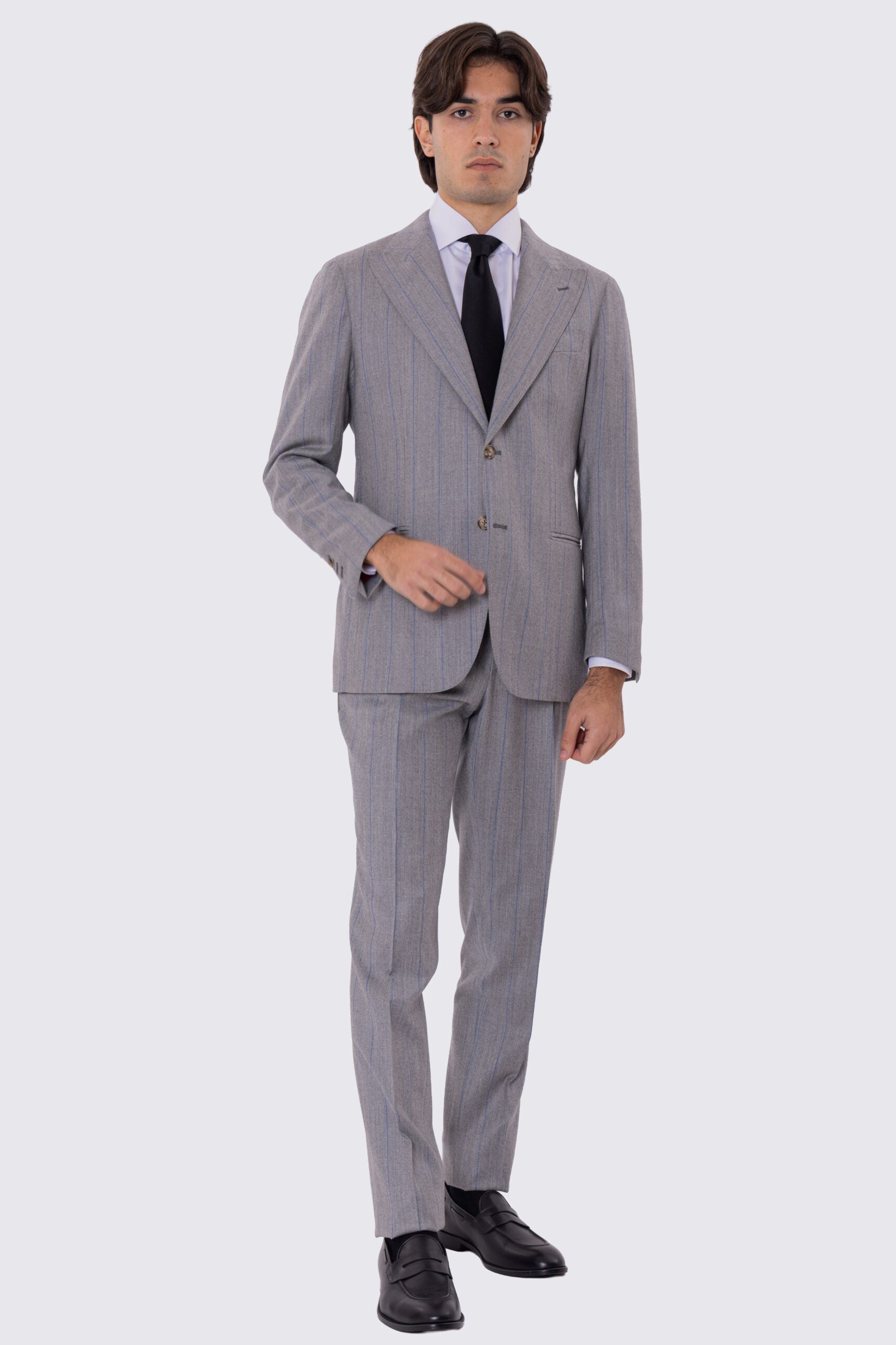 Abito uomo gessato semi intelato  sartoriale in pura lana e cashmere  slim fit