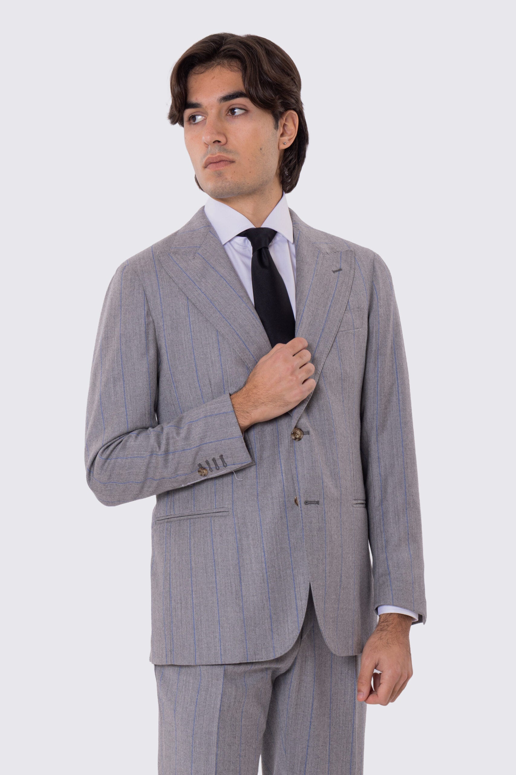 Abito uomo gessato semi intelato  sartoriale in pura lana e cashmere  slim fit