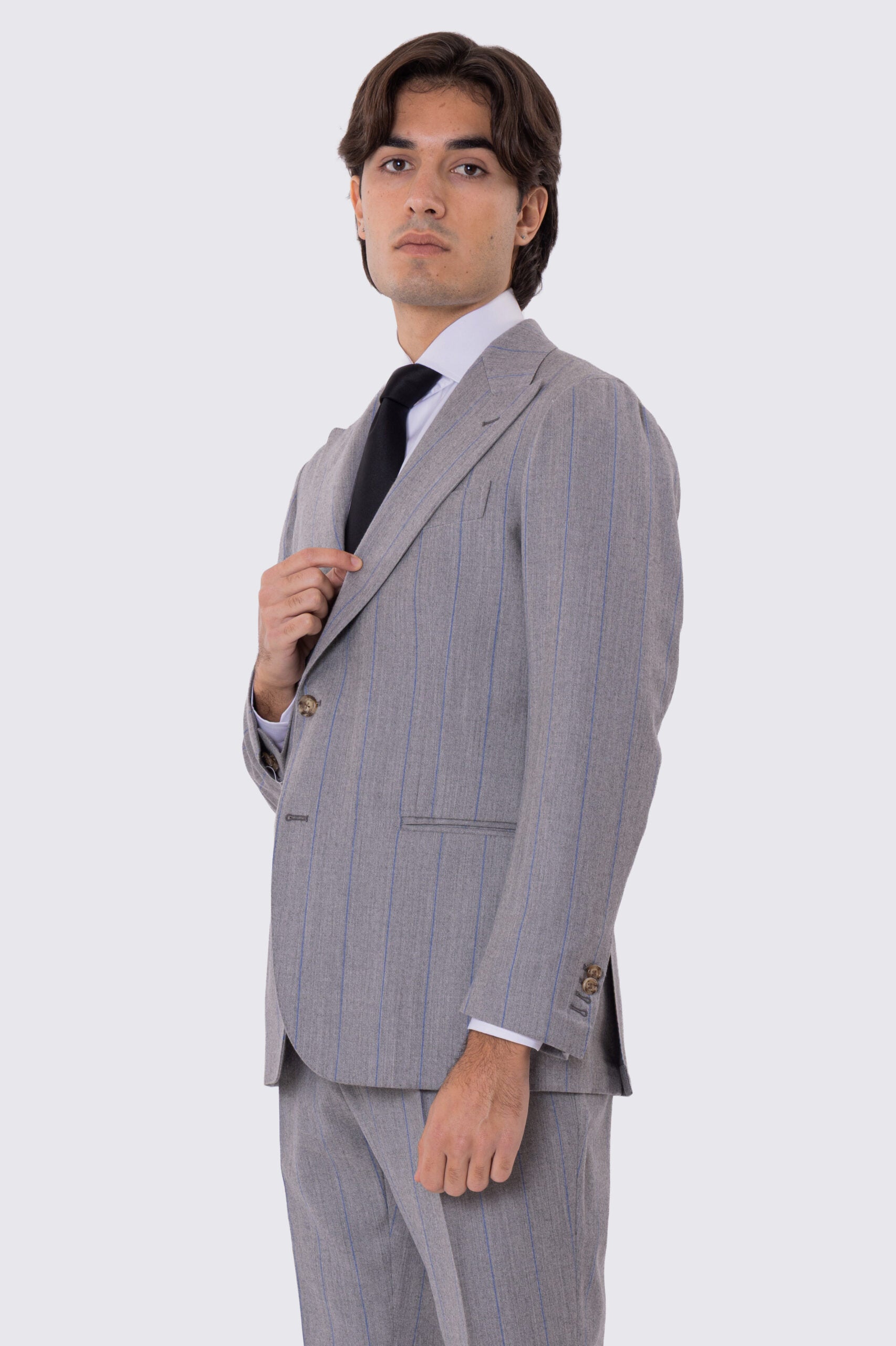 Abito uomo gessato semi intelato  sartoriale in pura lana e cashmere  slim fit