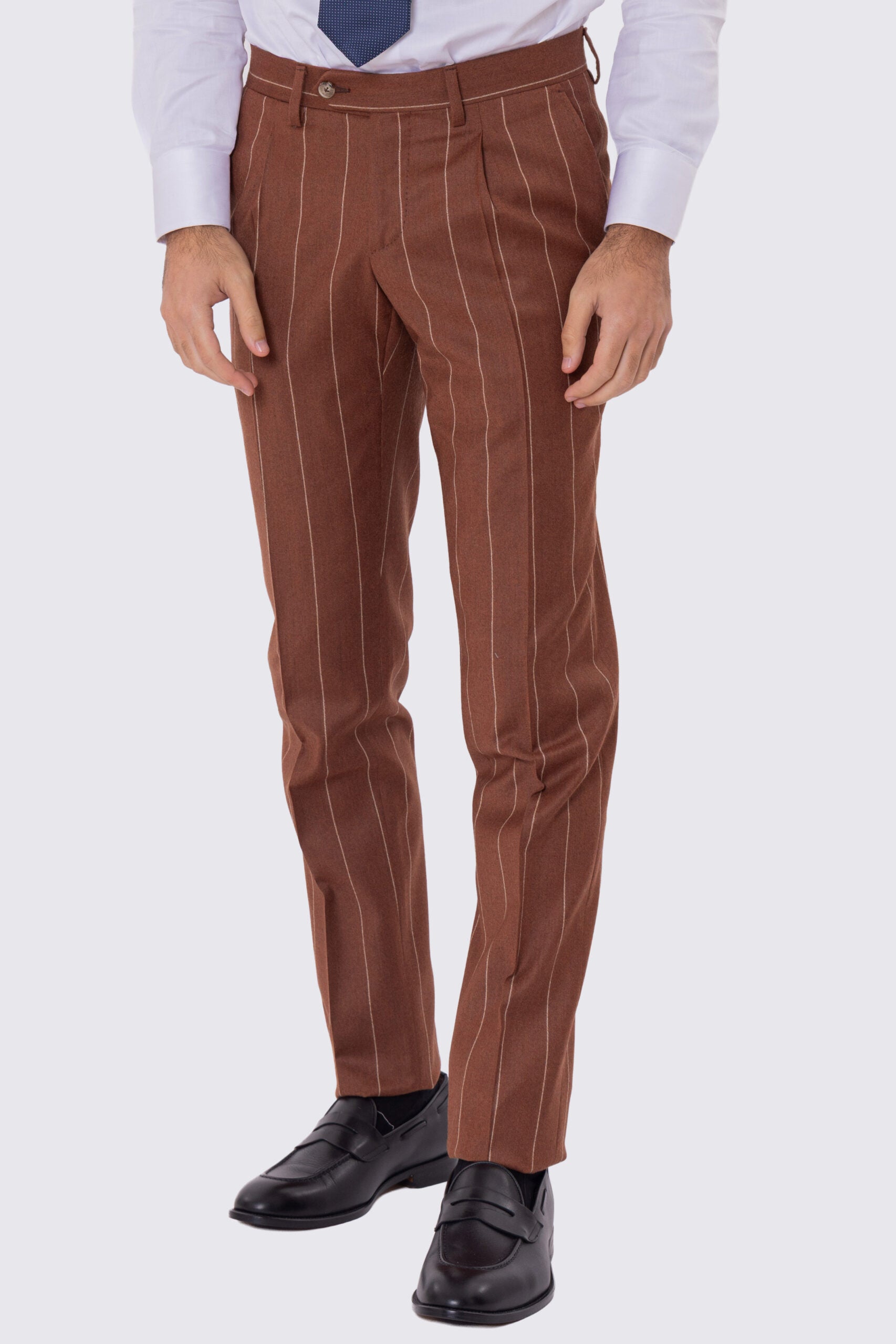 Abito uomo gessato semi intelato  sartoriale in pura lana e cashmere  slim fit