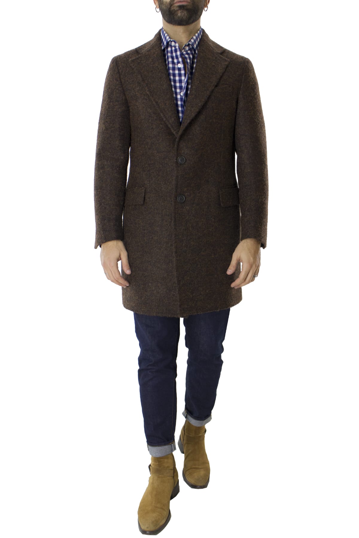 Cappotto uomo marrone monopetto in lana mohair e seta rever largo Vitale Barberis Canonico