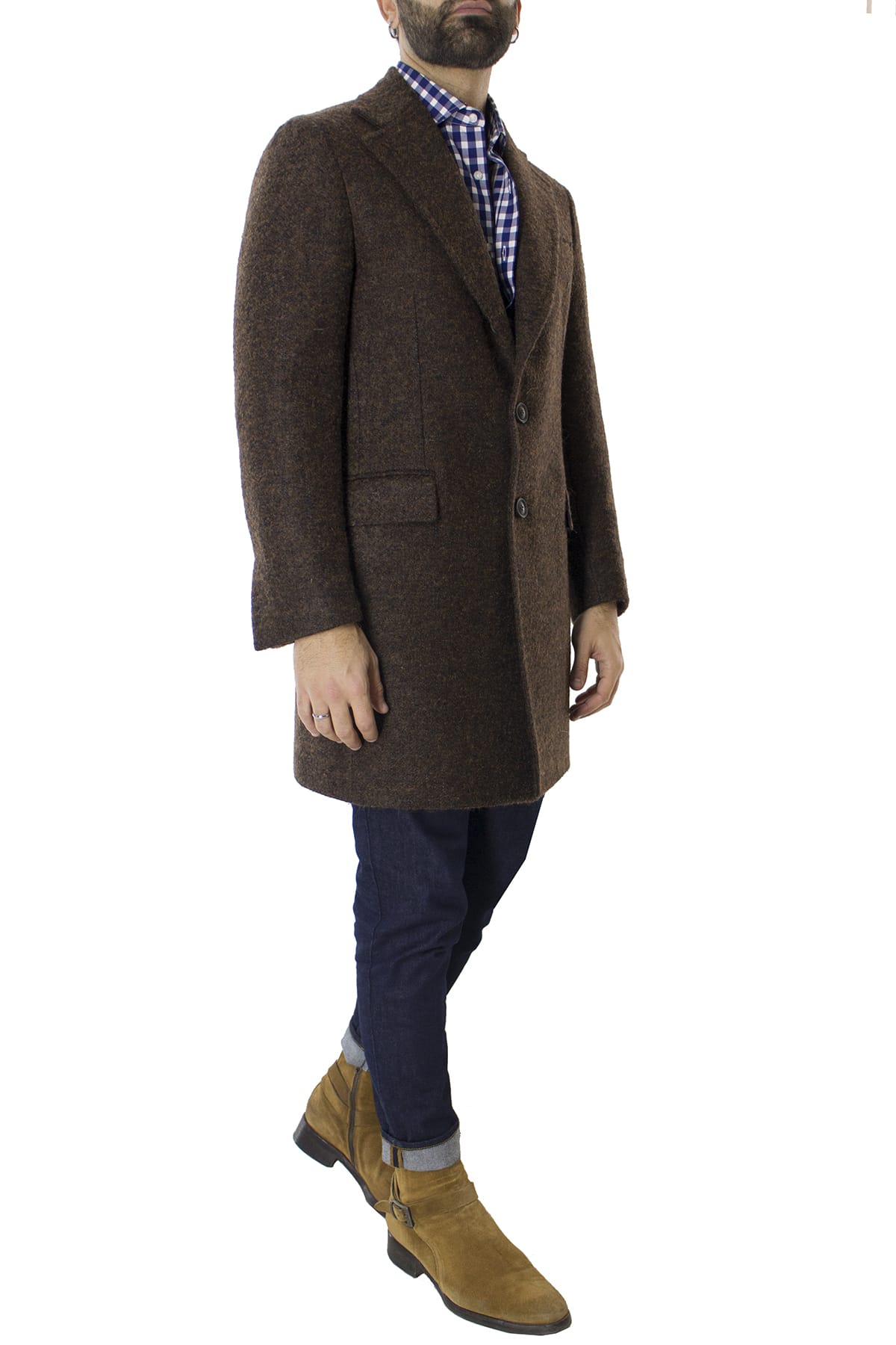 Cappotto uomo marrone monopetto in lana mohair e seta rever largo Vitale Barberis Canonico