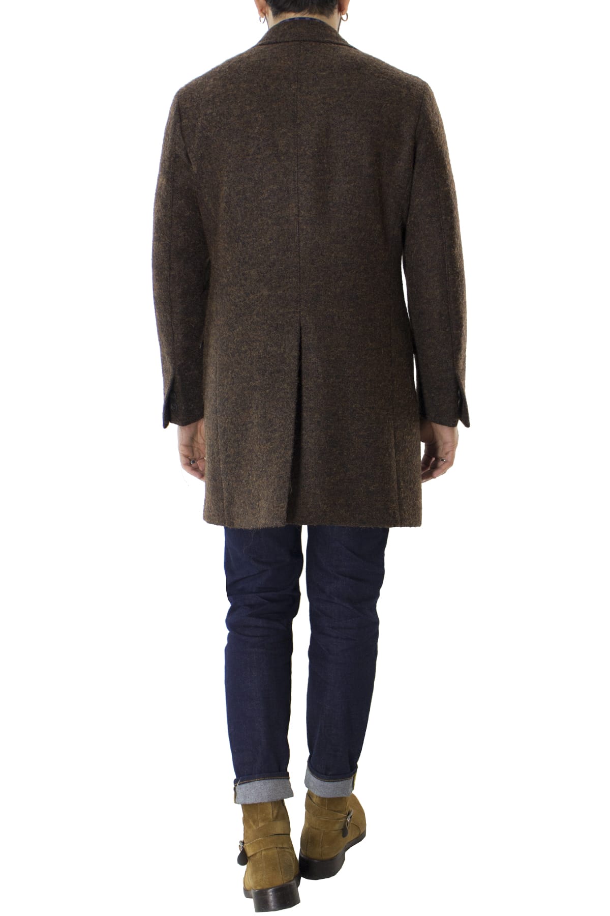 Cappotto uomo marrone monopetto in lana mohair e seta rever largo Vitale Barberis Canonico