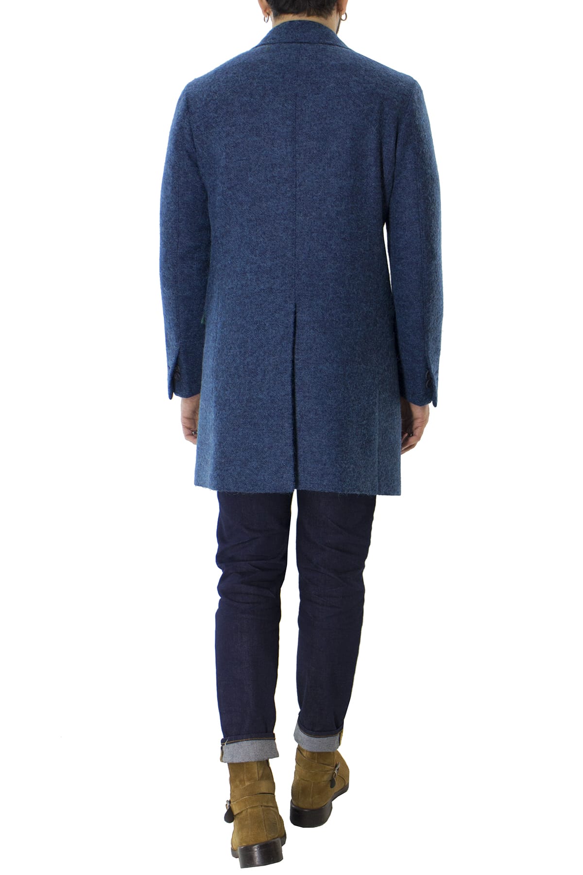Cappotto uomo bluette monopetto in lana mohair e seta rever largo Vitale Barberis Canonico