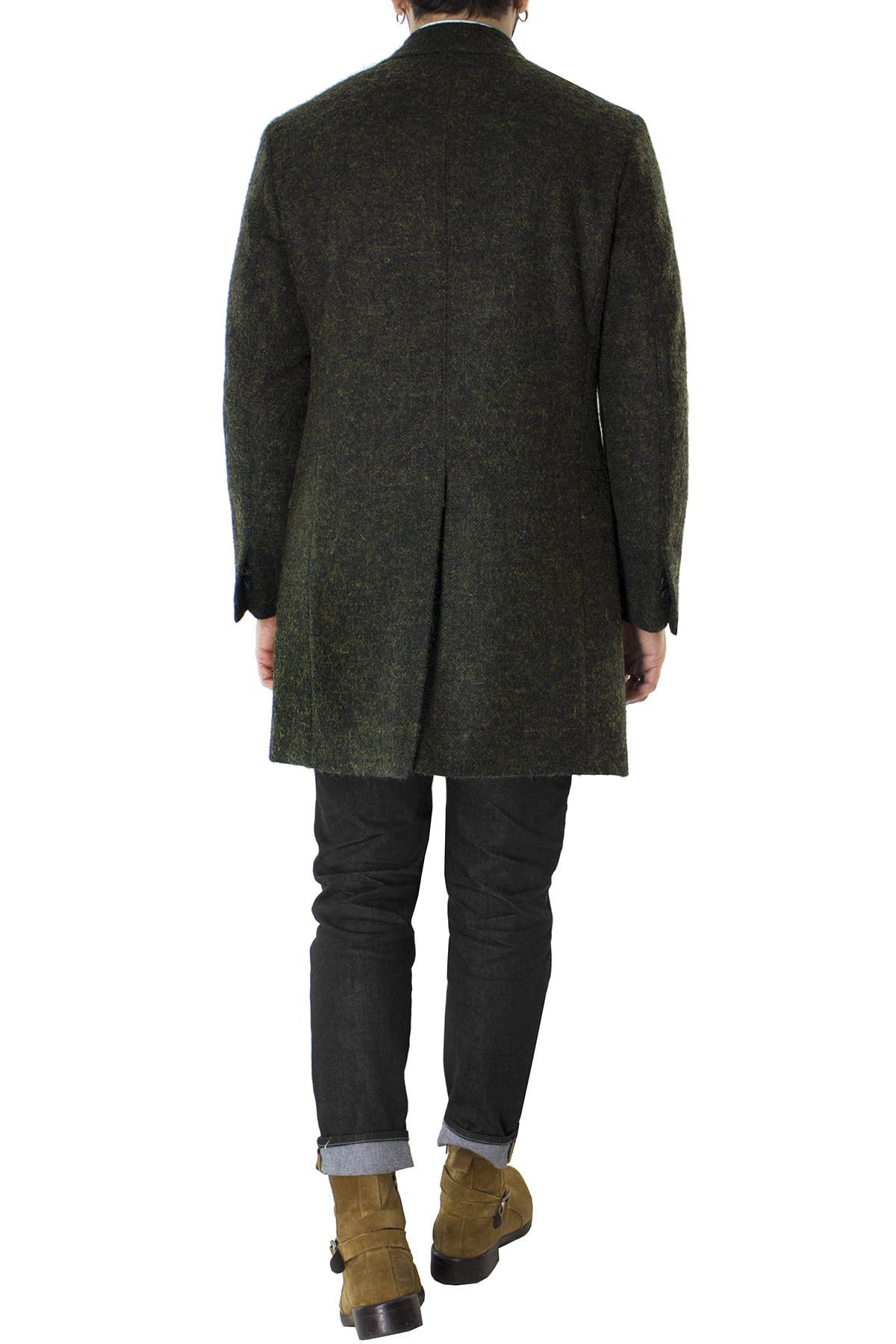 Cappotto uomo verde monopetto in lana mohair e seta rever largo Vitale Barberis Canonico