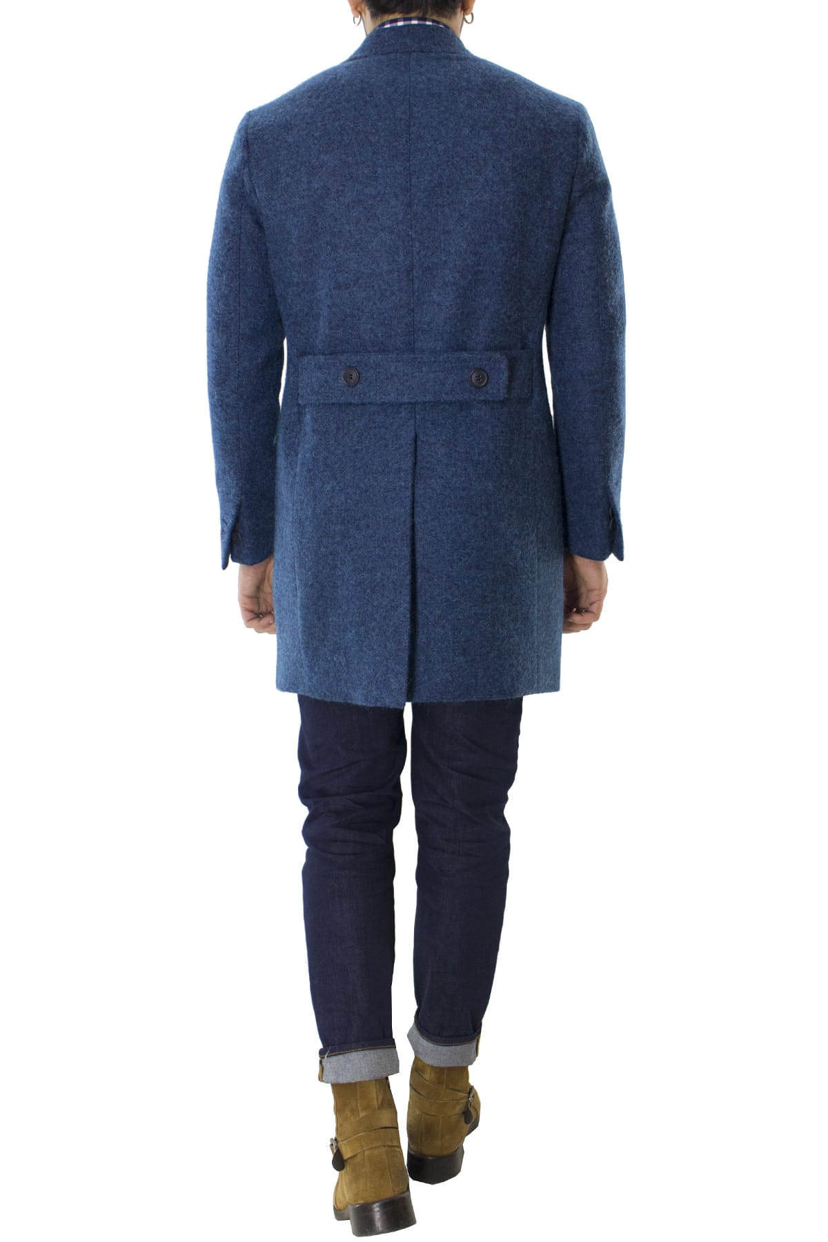Cappotto uomo bluette doppiopetto in lana mohair e seta rever largo Vitale Barberis Canonico