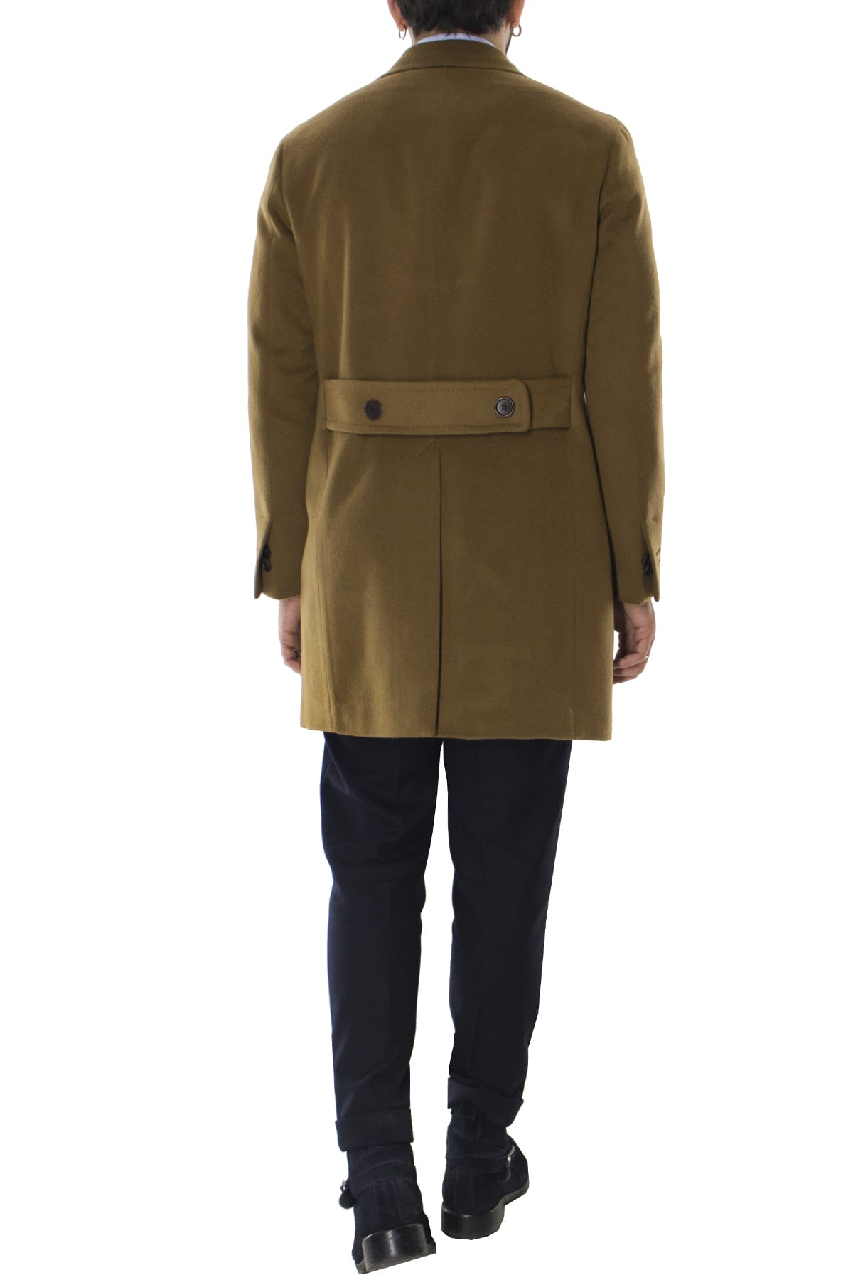 Cappotto uomo bruciato doppiopetto in lana rever largo made in italy