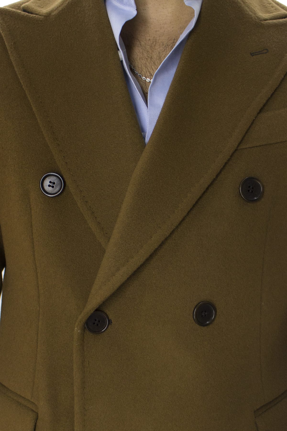 Cappotto uomo bruciato doppiopetto in lana rever largo made in italy