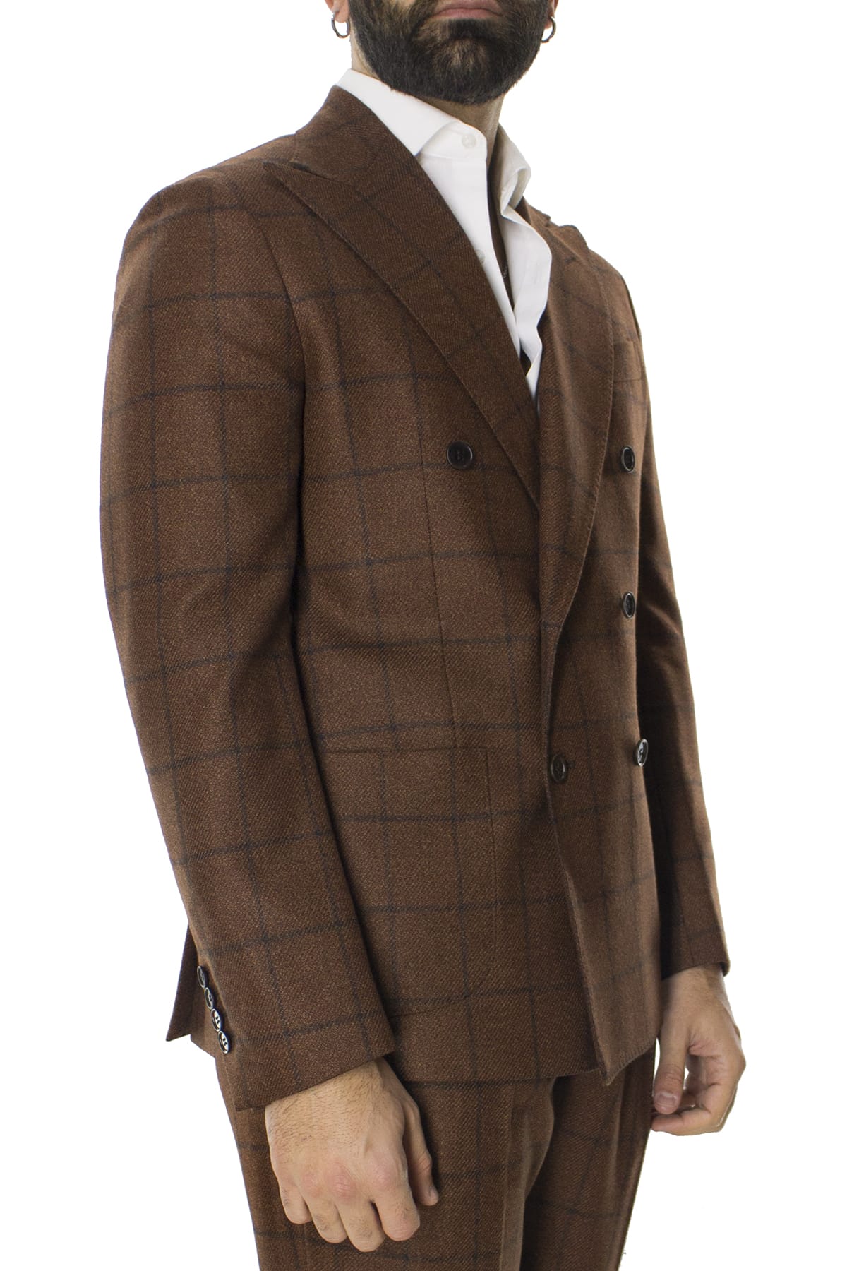 Giacca uomo doppiopetto coccio in lana e seta a quadri un bottone slim fit rever largo vitale barberis canonico