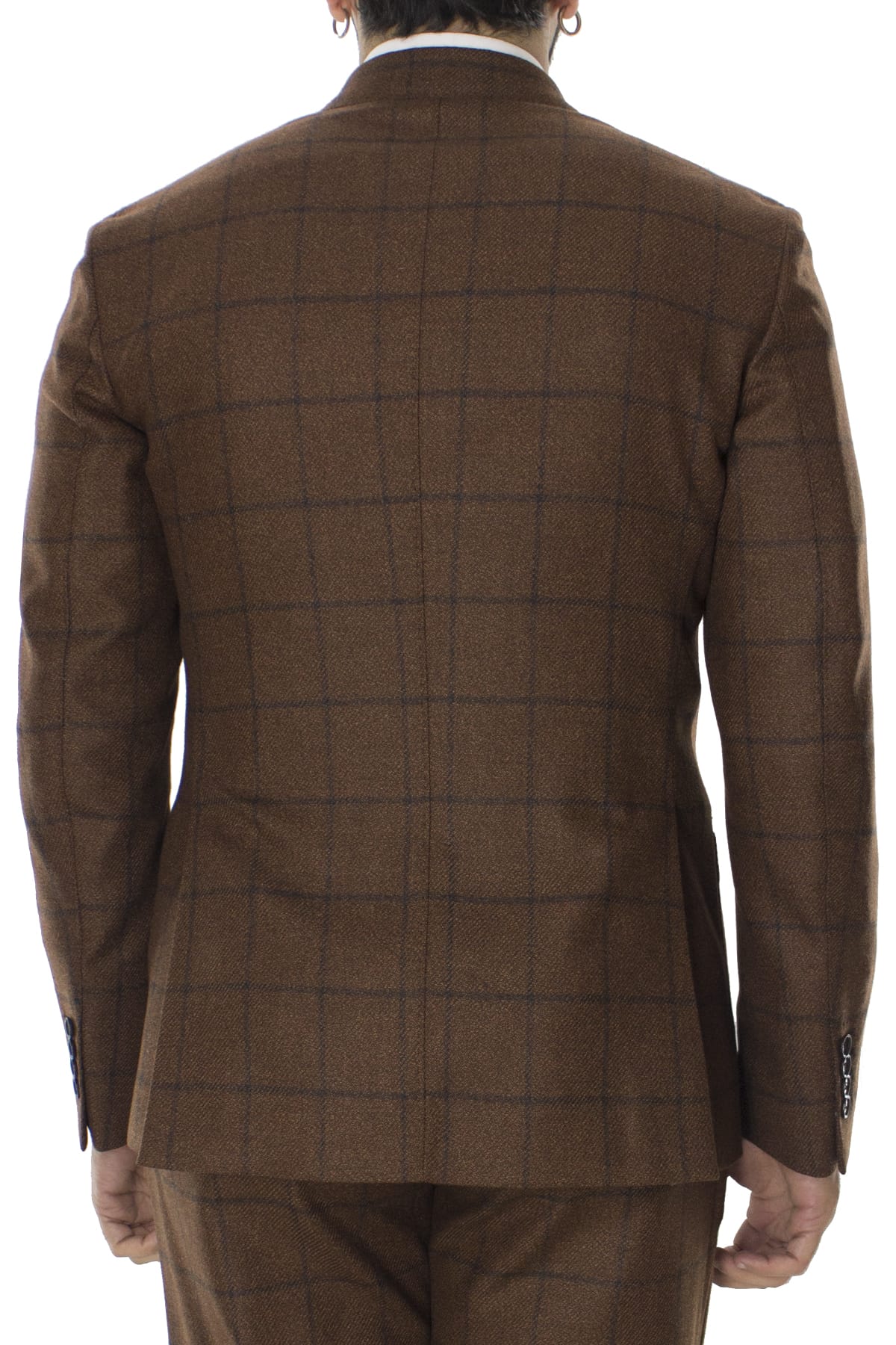 Giacca uomo doppiopetto coccio in lana e seta a quadri un bottone slim fit rever largo vitale barberis canonico