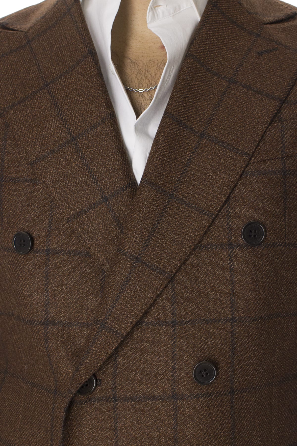 Giacca uomo doppiopetto coccio in lana e seta a quadri un bottone slim fit rever largo vitale barberis canonico