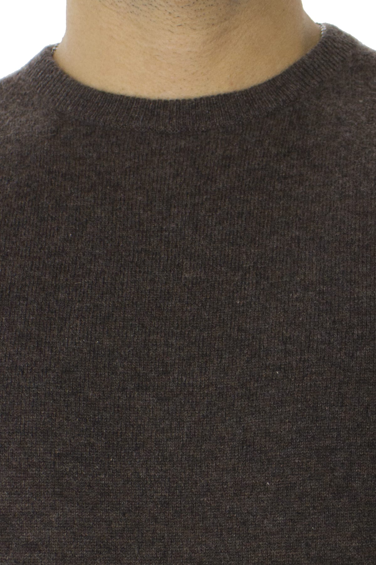 Maglione uomo Girocollo marrone in puro cashmere 100% slim fit made in italy