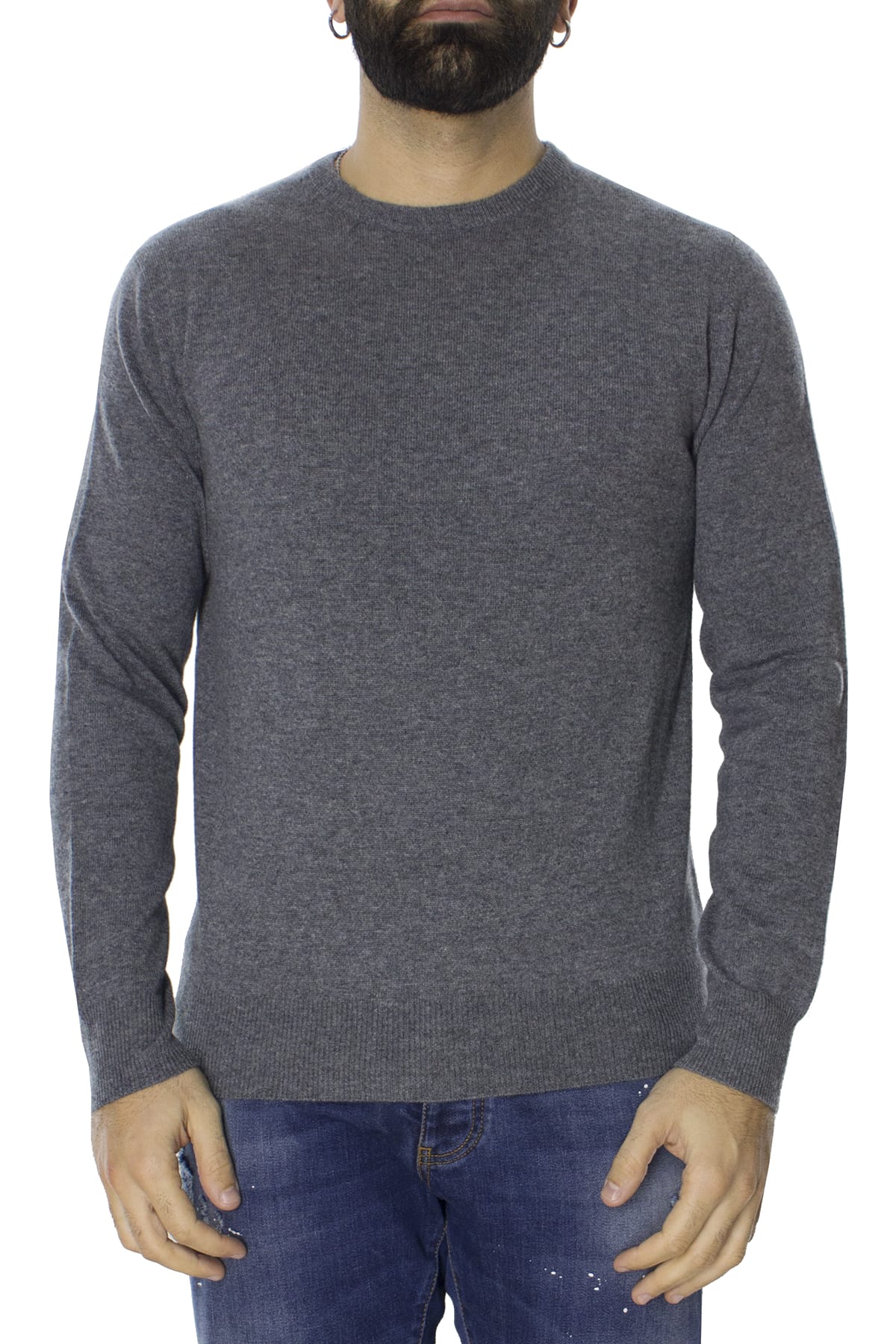 Maglione uomo Girocollo Grigio Scuro in puro cashmere 100% slim fit made in italy