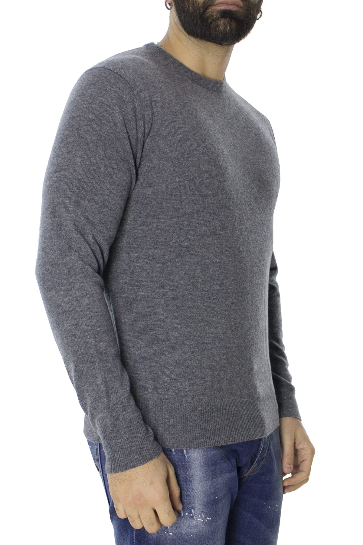 Maglione uomo Girocollo Grigio Scuro in puro cashmere 100% slim fit made in italy