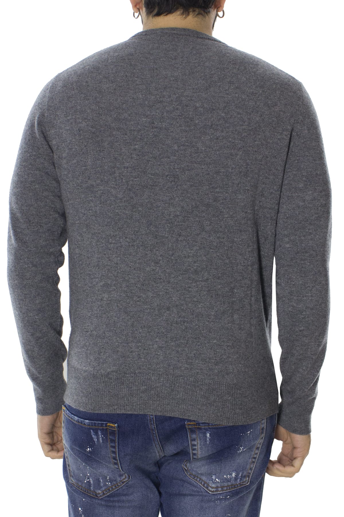 Maglione uomo Girocollo Grigio Scuro in puro cashmere 100% slim fit made in italy